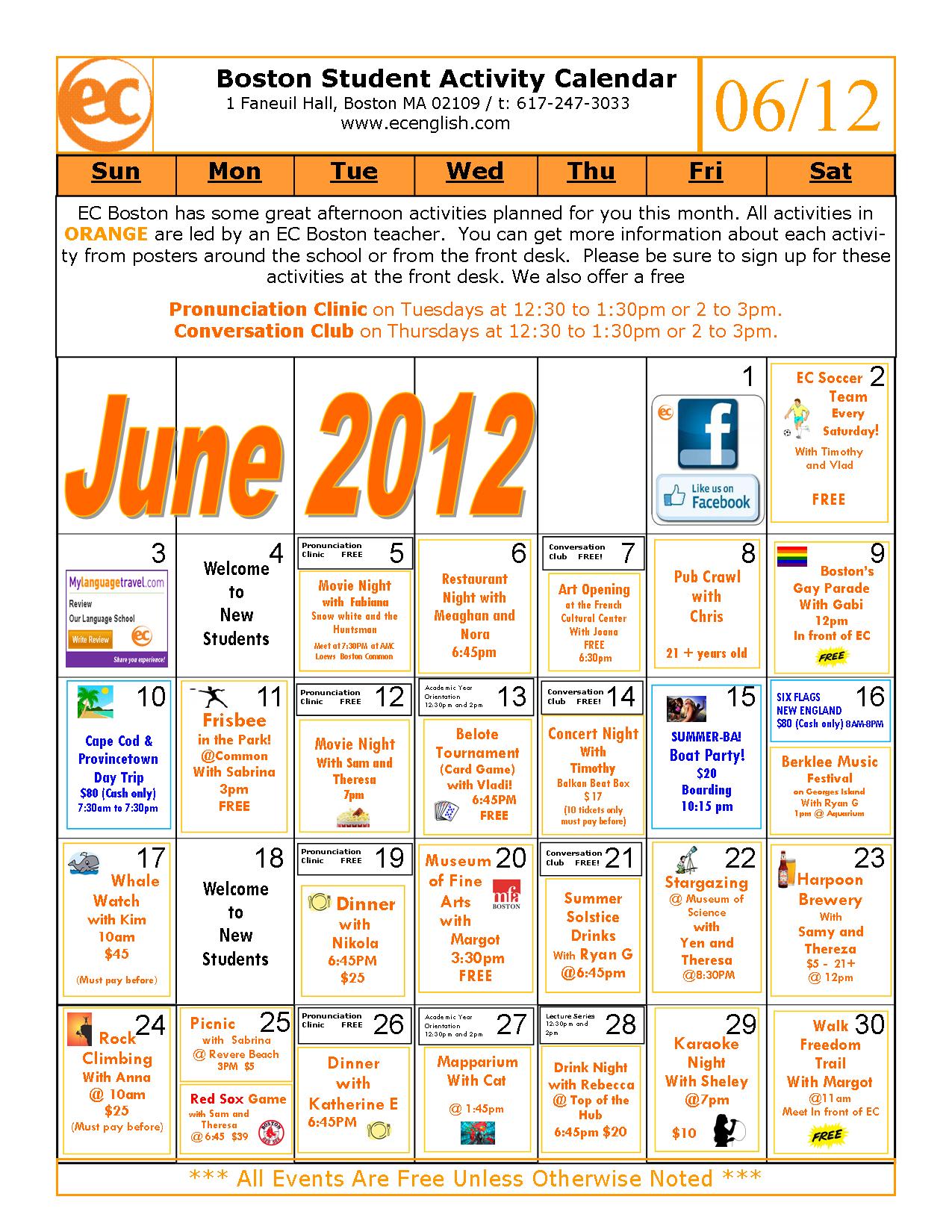 June Activity Calendar Ec Boston Blog