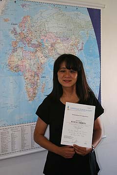 michiyo-yamamoto Michiyo with her certificate from Livingston Tourist Academy