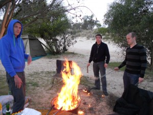 Getting the fire going to barbeque