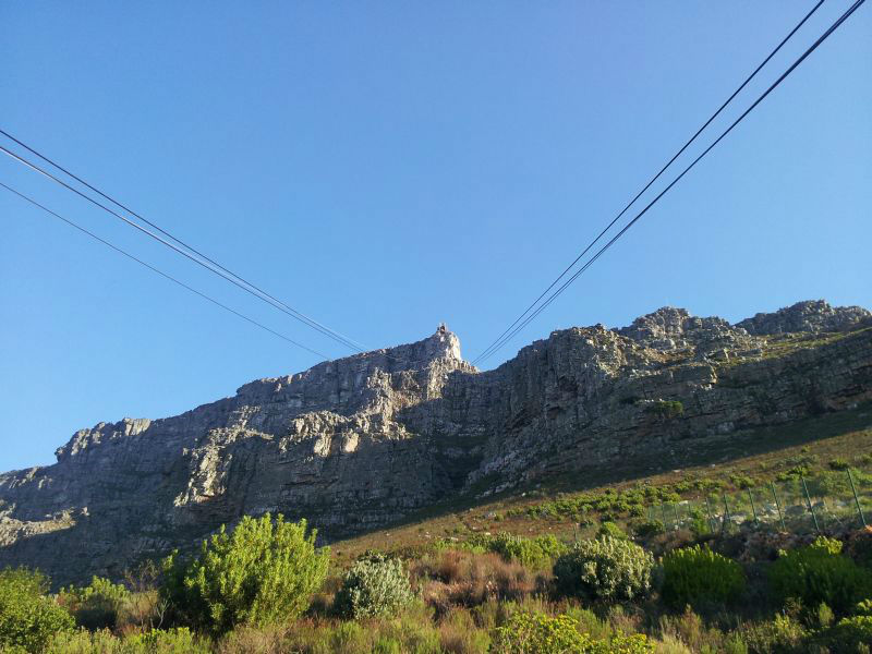 View of Cable car lines going up Table Mountain
