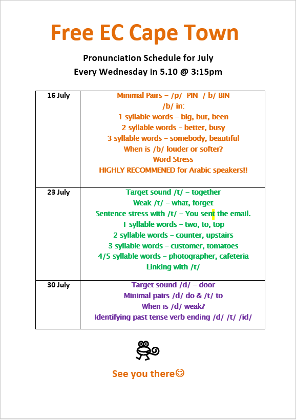 Pronunciation schedule for the month of July 2014