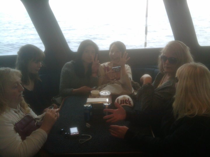 whale2 Students keeping warm and cozy inside the boat.