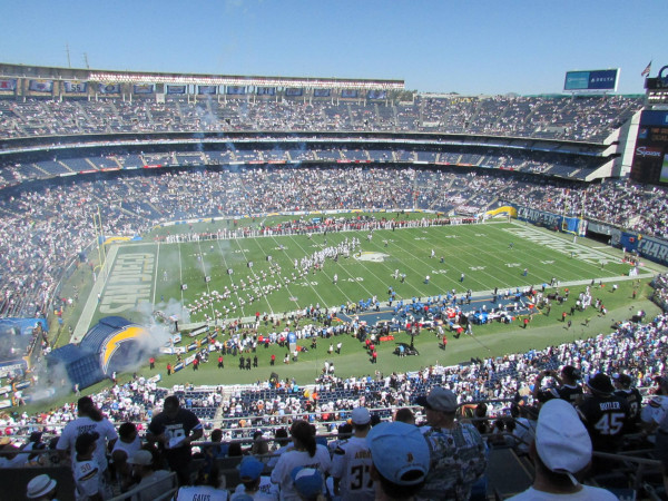 View from top-row seats at the San Diego Charger Stadium.