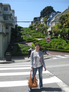 Ksenia in San Francisco at "The Crookedest Street in the World" Lombard Street (also the name of a classroom at EC!)
