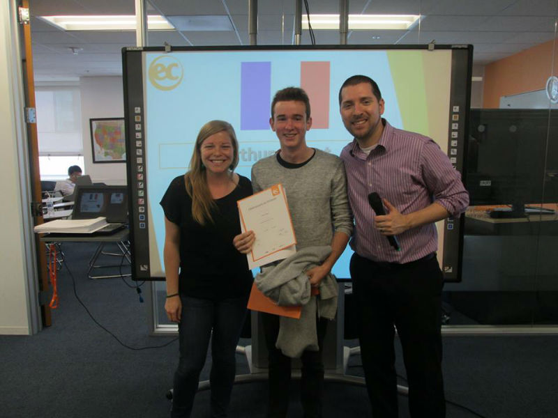 Arthur receives his certificate after study English in the USA Arthur receives his certificate after study English in the USA
