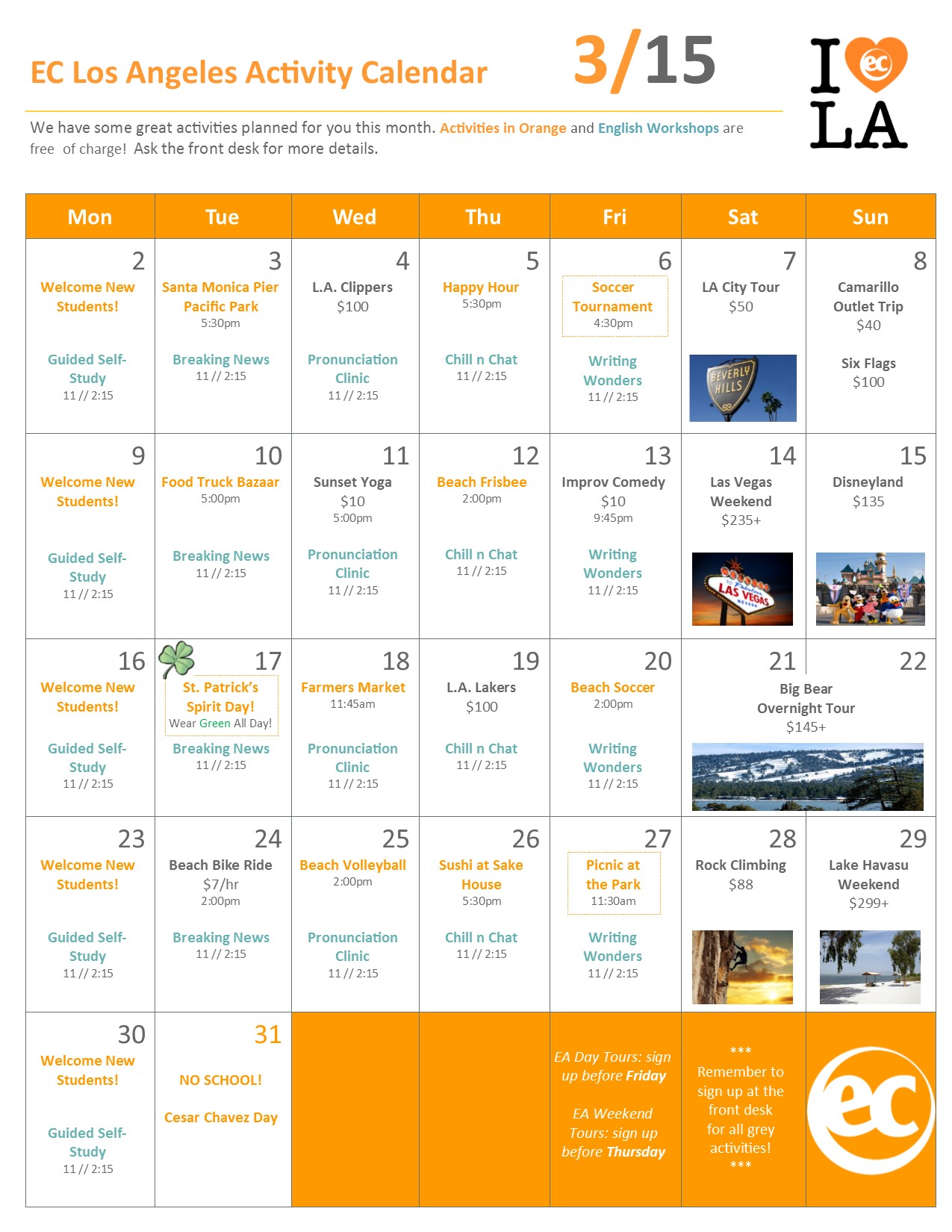 March Activities for ESL Los Angeles Students