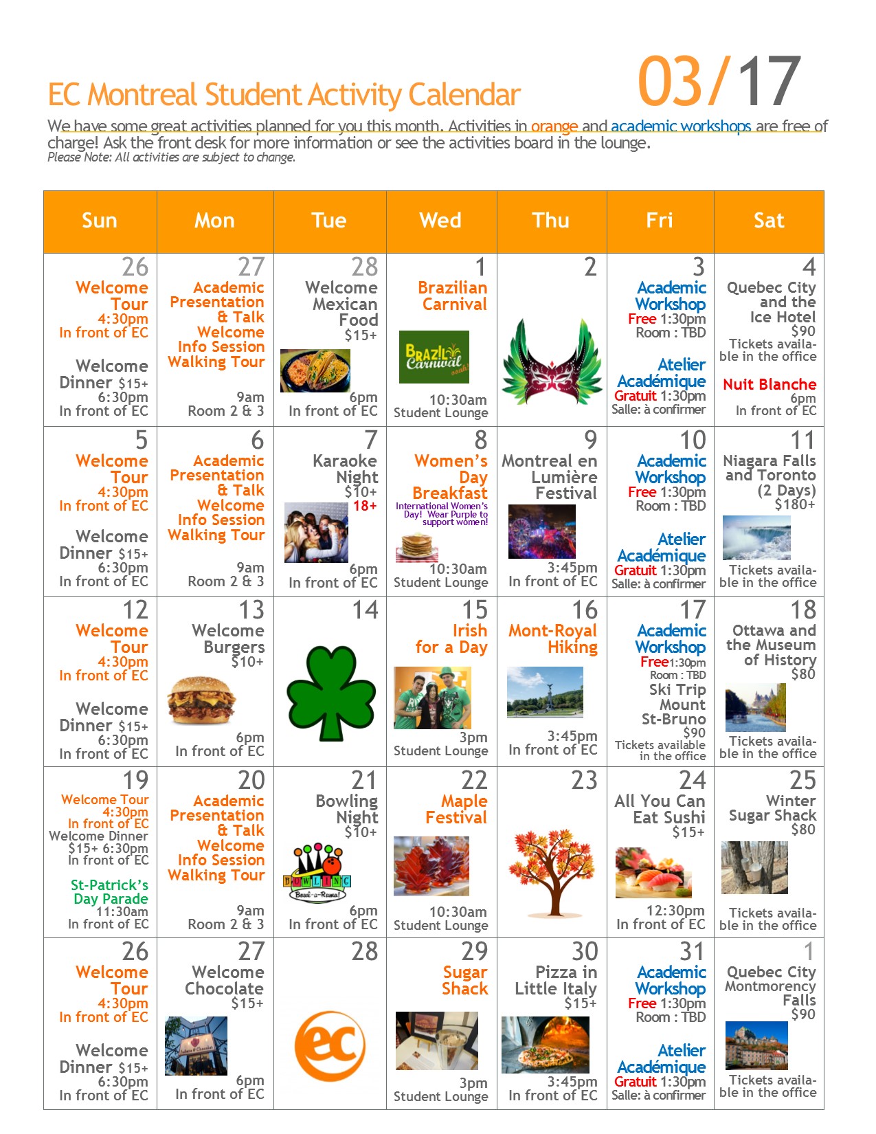 EC Montreal's March Calendar of Events! EC Montreal Blog