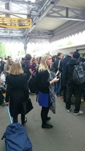 Busy commuters on their way to adult English classes in London busy train