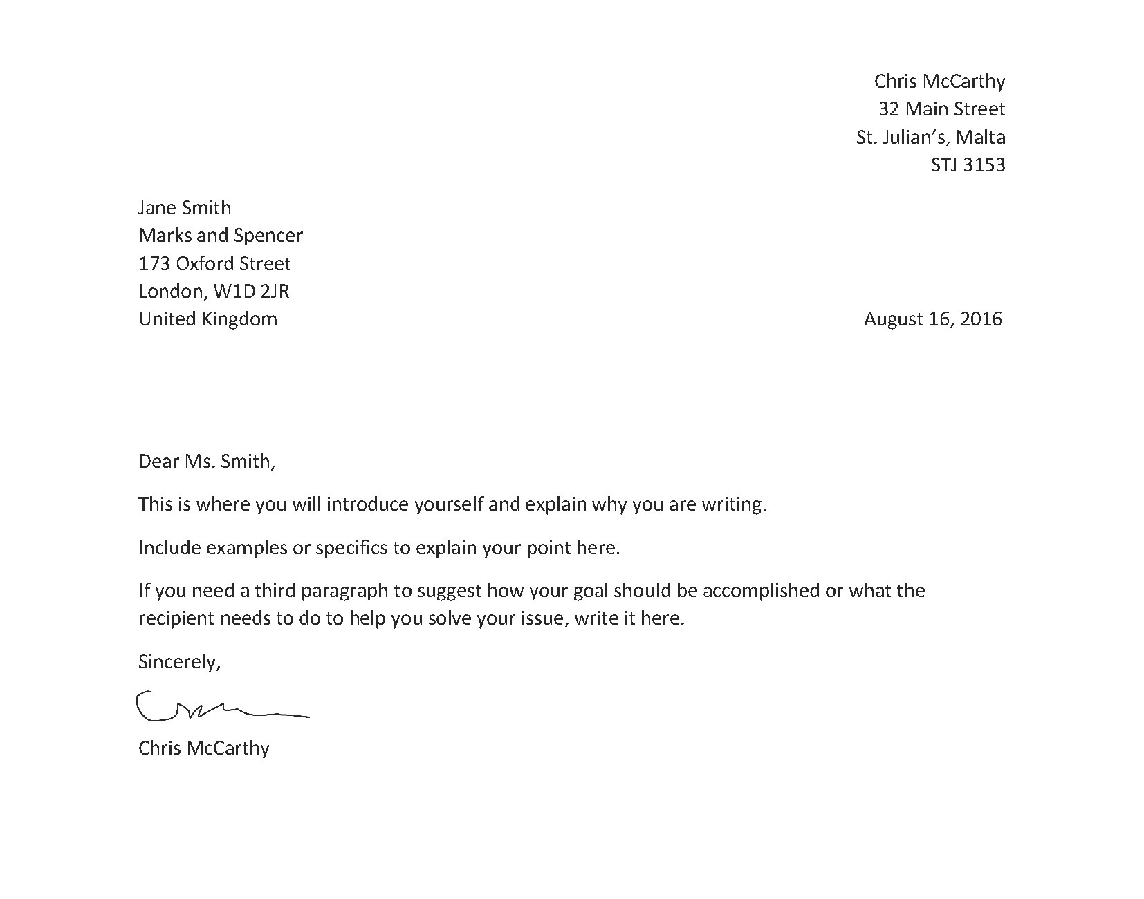 Formal Letter Example