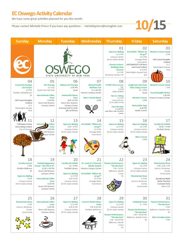 Improve your English by Attending October's Campus Activities