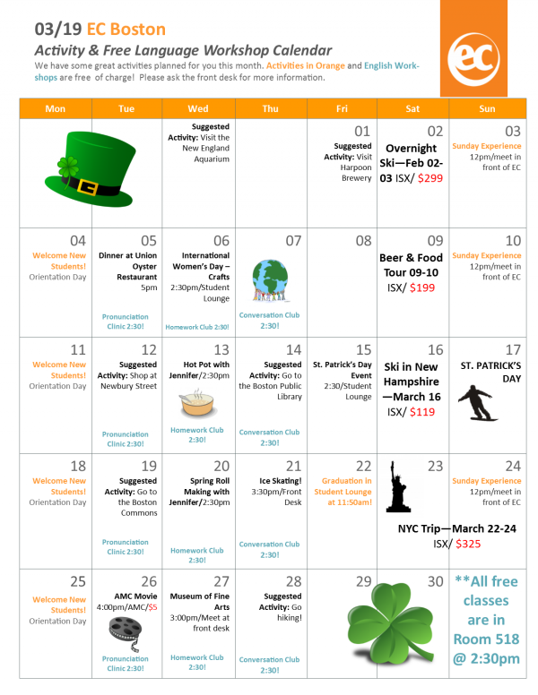 Activity Calendar March 2019 Ec Boston Blog