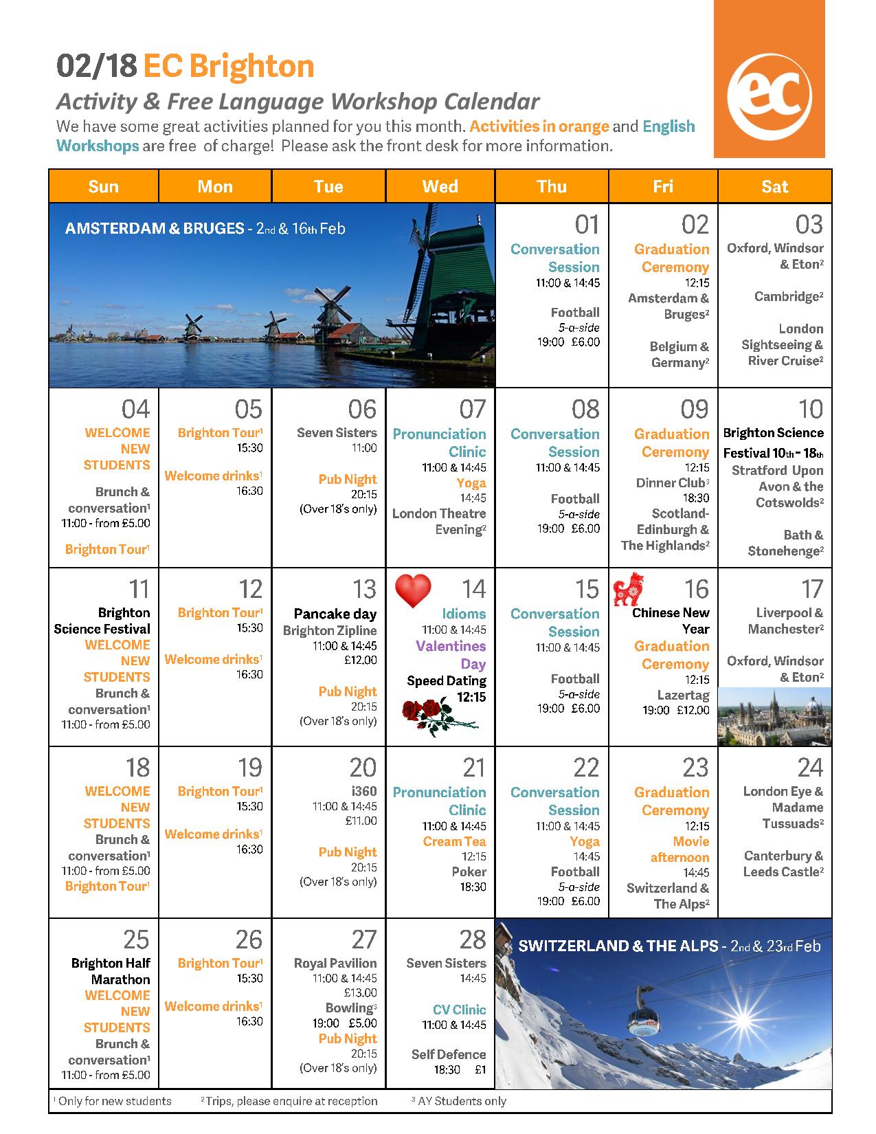 EC Brighton February Activities Calendar