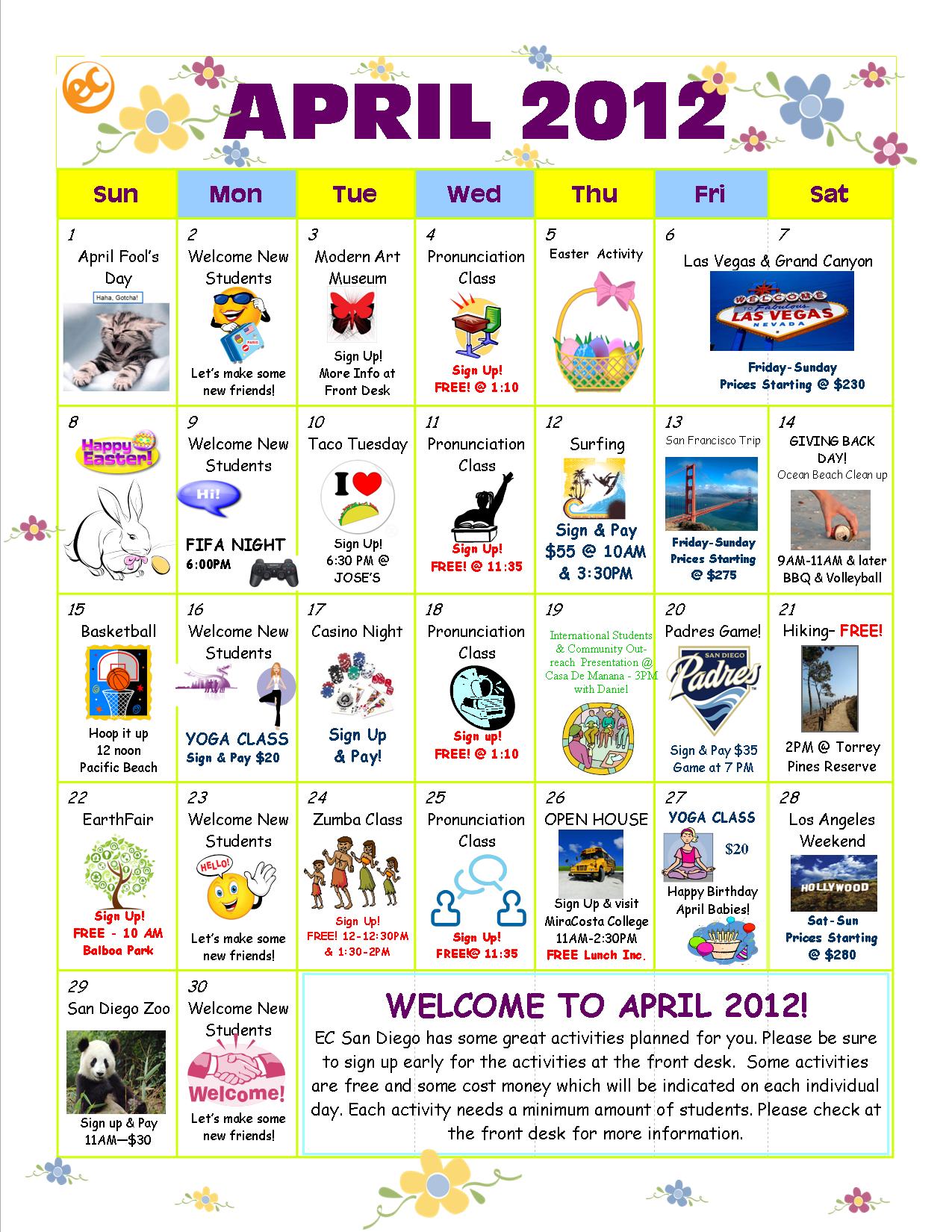 April Activity Calendar is here! EC San Diego Blog