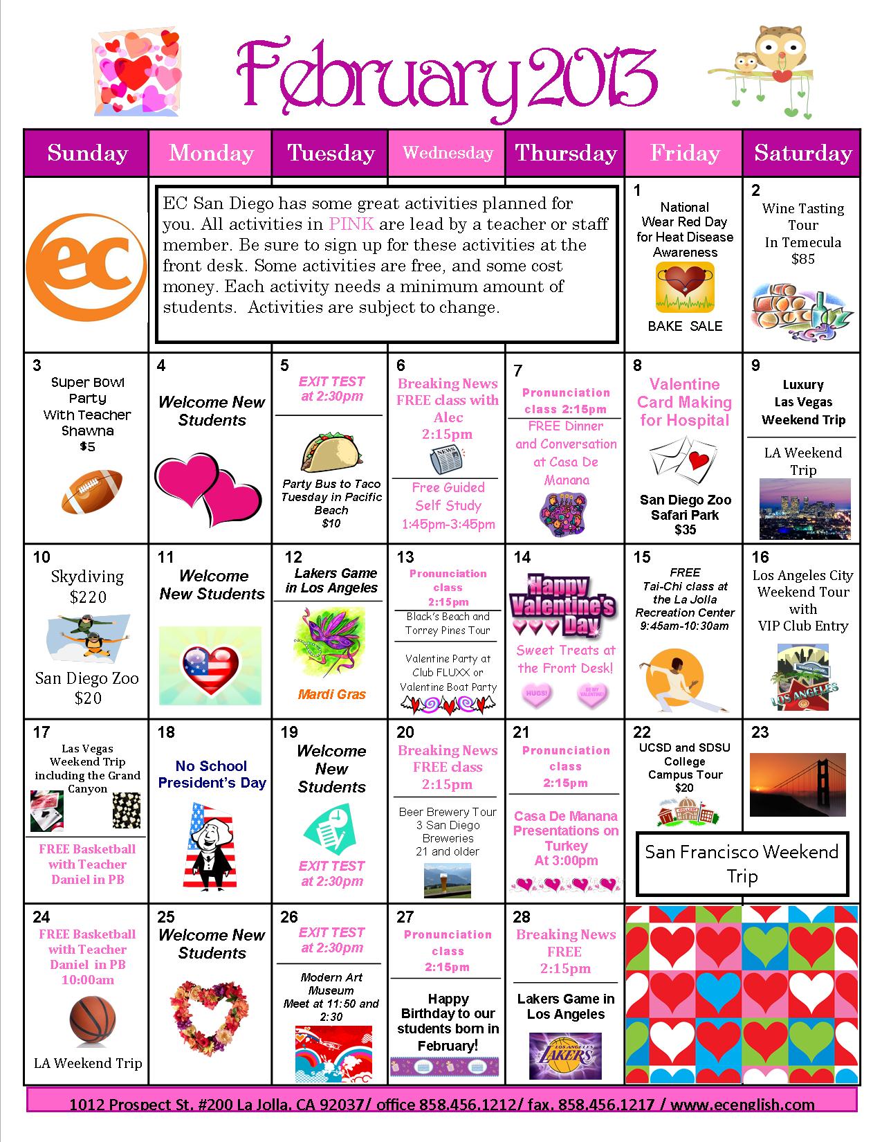 February 2013 Calendar EC San Diego Blog