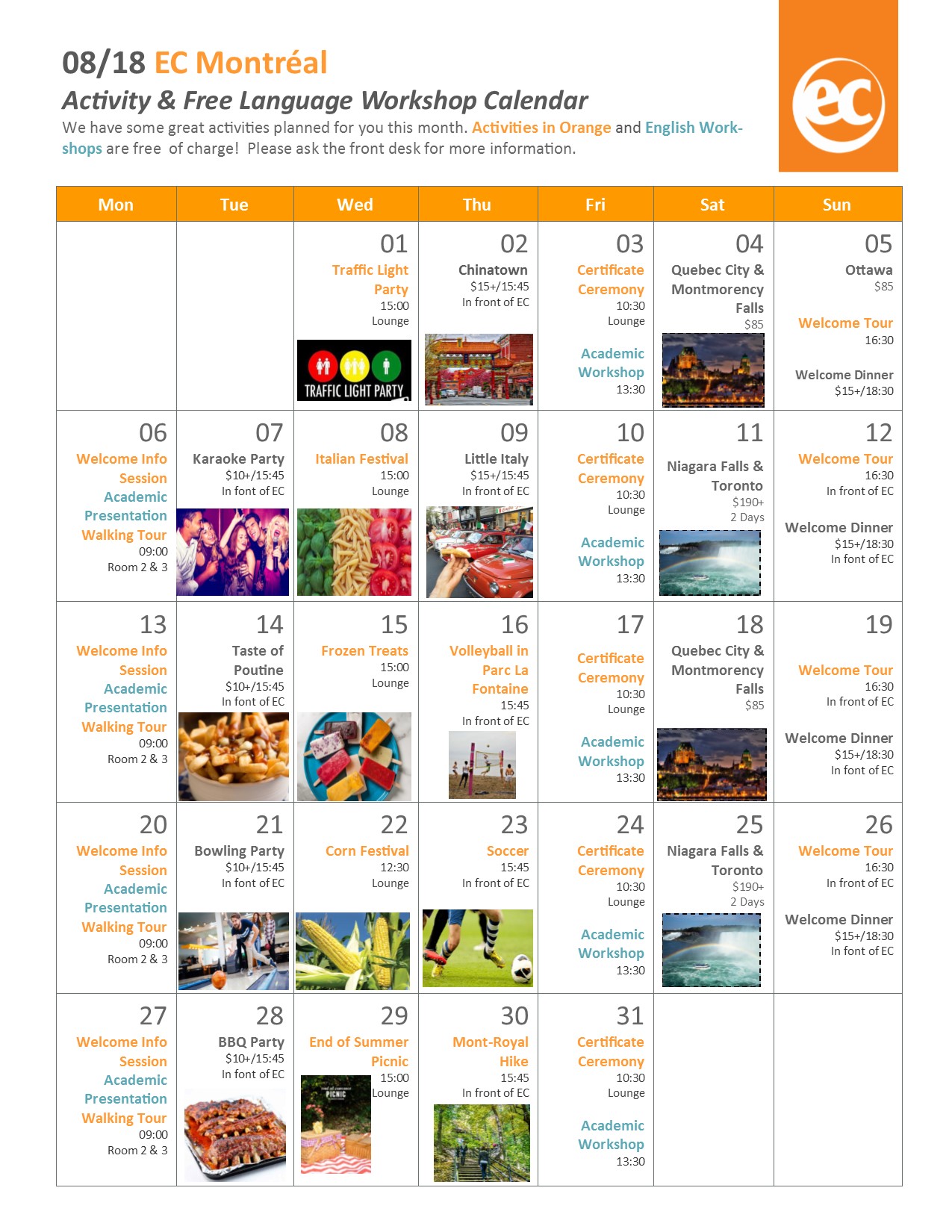 EC Montreal #39 s August Calendar of Events EC Montreal Blog