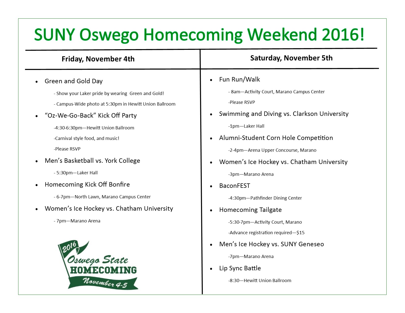 Homecoming Weekend Events