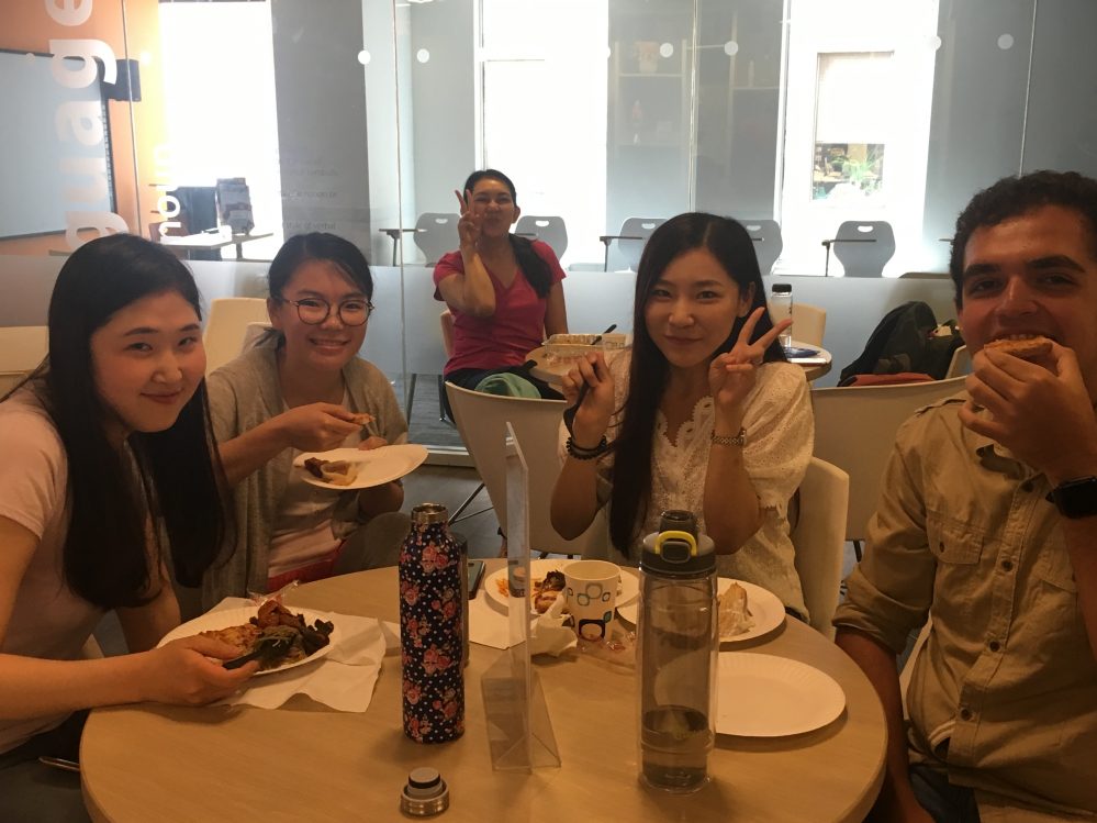 Students enjoy a potluck
