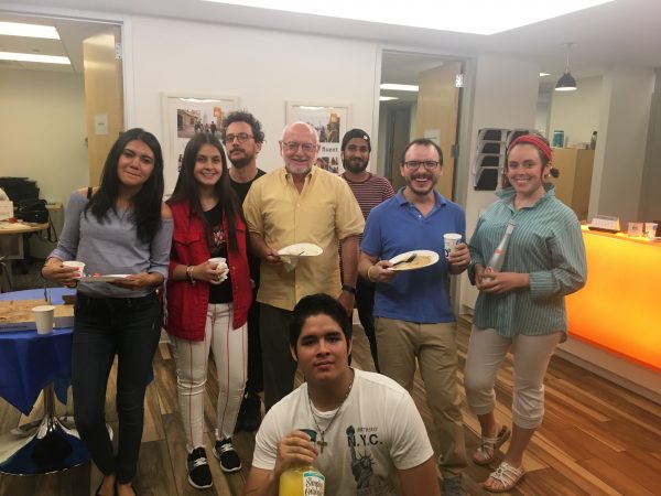 Students and teachers at the pot luck